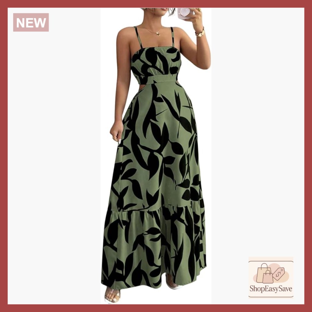 Floral Maxi Sundress Ruffle Hem Spaghetti Strap Flowy Summer Vacation Boho Chic